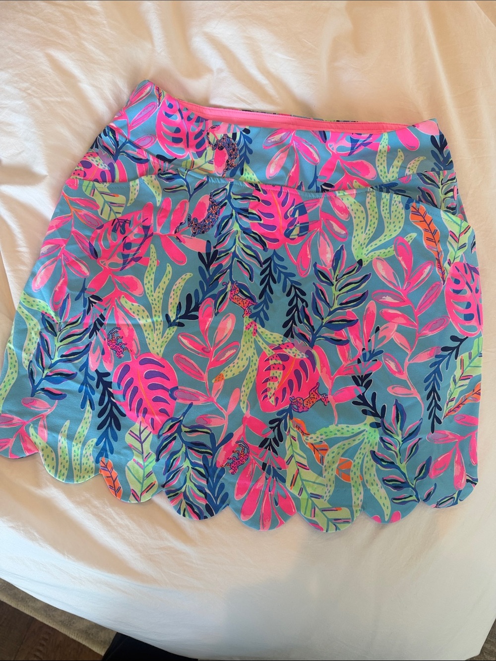 Lilly Women’s Pink & Blue Tropical Print Scallop Hem Skirt